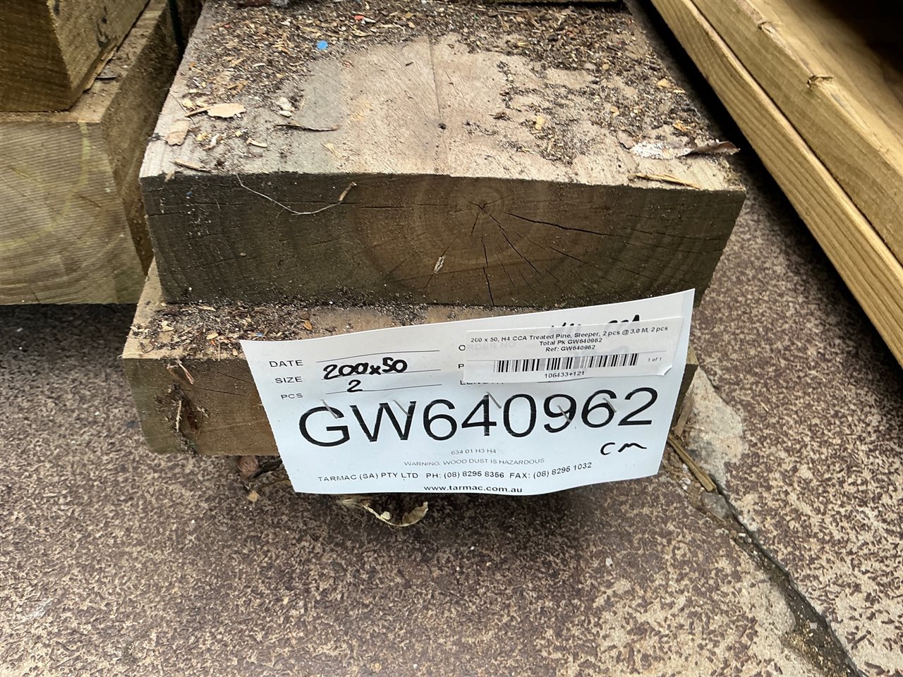 200 x 50, H4 CCA Treated Pine, Sleeper, 2 Pcs @ 3.0 M, 2 Pcs Total PK# GW640962