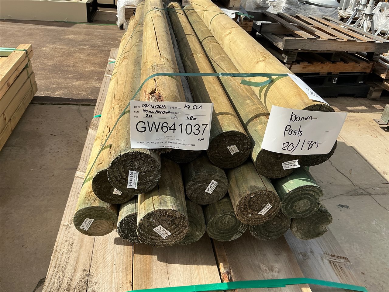 100 dia, H4 Treated Pine, Precision Post, 20 pcs @ 1.8 M, 20 pcs Total Pk GW641037