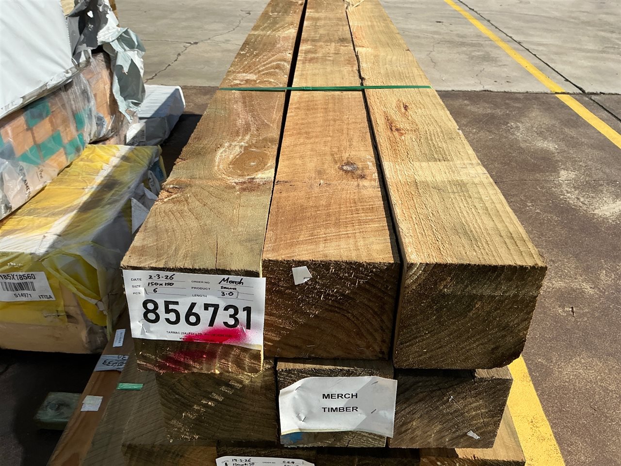 150 x 150, CCA Treated Pine, Sawn, 6 pcs @ 3.0 M, 18 Lin Metres Total Pk 856731
