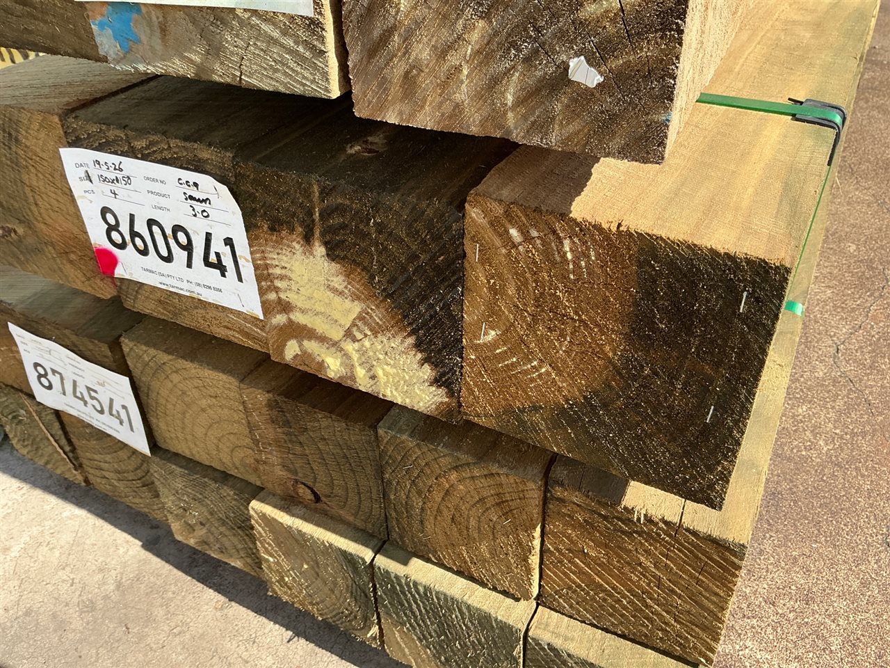 150 x 150, CCA Treated Pine, Sawn, 4 pcs @ 3.0 M, 12 Lin Metres Total Pk 860941