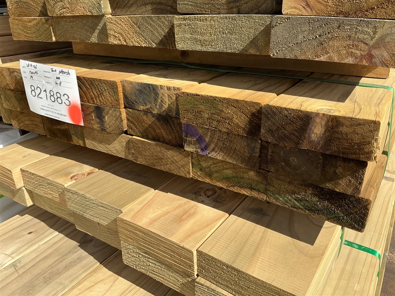 120 x 45, Tan-E Green Pine, Merch, 19 pcs @ 4.8 M, 91.2 Lin Metres Total Pk 821883