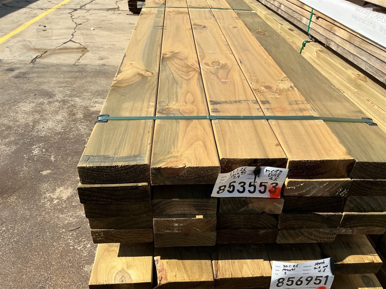 140 x 45, CCA Treated Pine, Merch, 24 pcs @ 4.8 M, 115.2 Lin Metres Total Pk 853553
