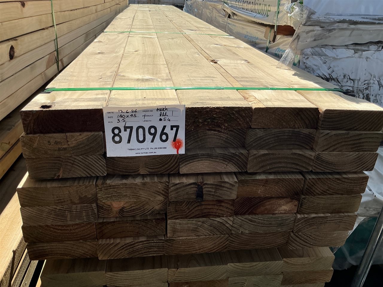 140 x 45, CCA Treated Pine, Merch, 35 pcs @ 5.4 M, 189 Lin Metres Total Pk 870967
