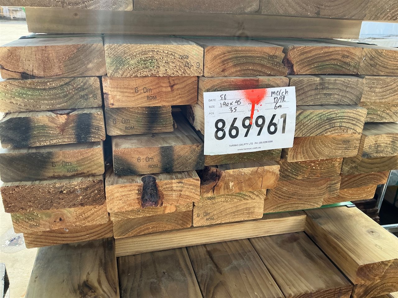140 x 45, CCA Treated Pine, Merch, 35 pcs @ 6.0 M, 210 Lin Metres Total Pk 869961