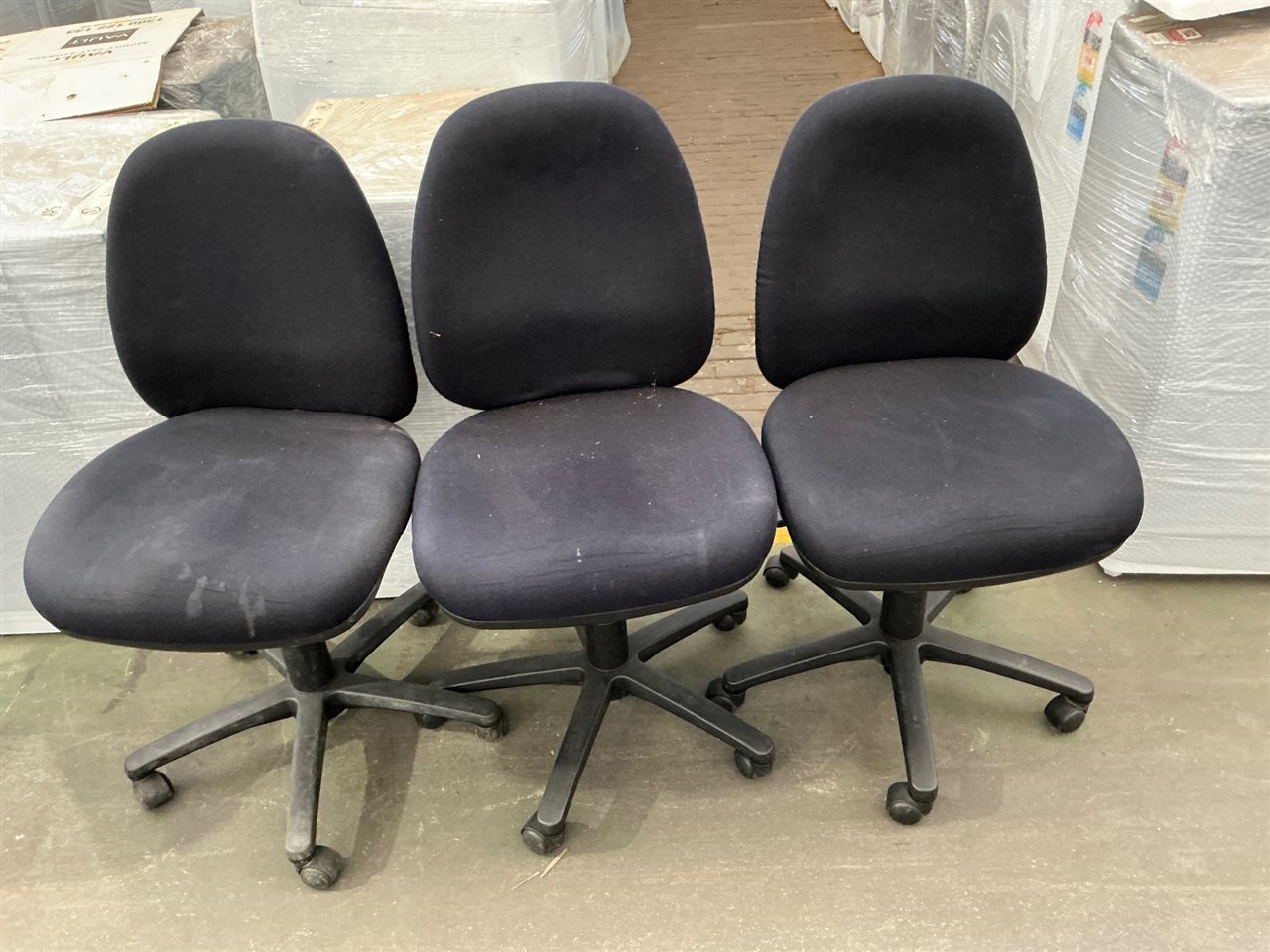 Office Chairs, No Arms,Adjustable, Navy, Fabric, Quantity of 3