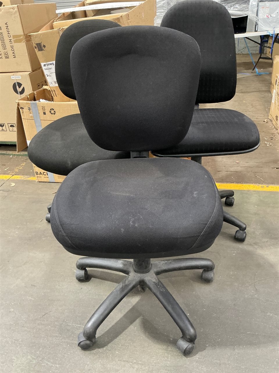 Office Chairs, No Arms, Adjustable, Black Fabric, Quantity of 3