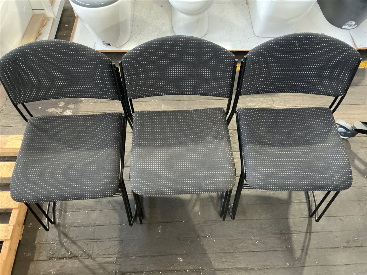 Skid Base Chairs, Black Fabric with Grey Dot, Comseat Aust. Quantity of 6