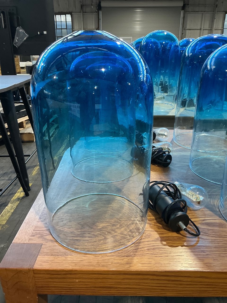 Lamp Shades, Blue Glass, Hand Blown,Approx 430 Height x 240 Diameter Across, Sold Per Each