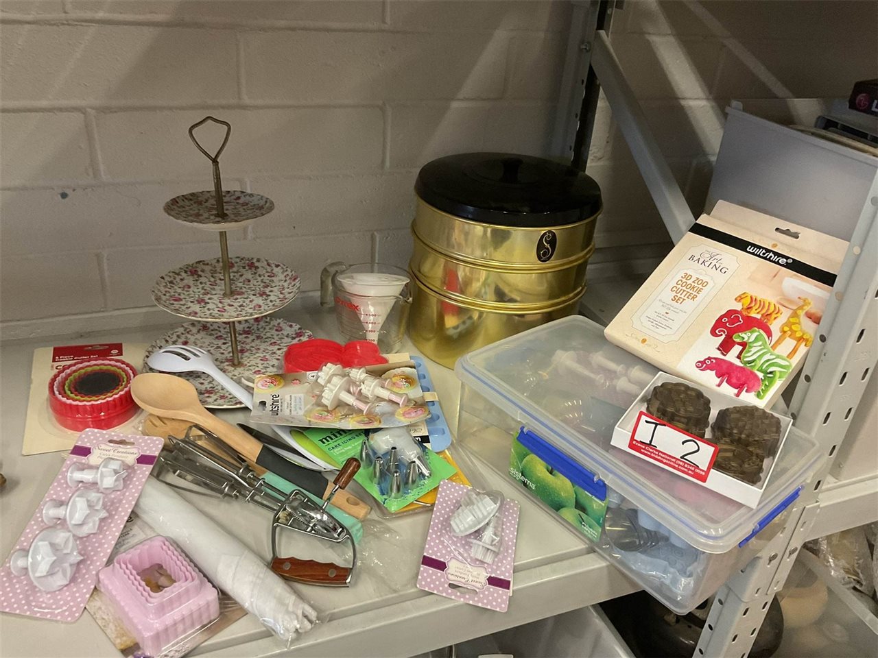 Assorted Cake Decorating Tools, 3 Stacker Cake Tin, Jug, 3 Tiered Server, Cookie Cutters Etc