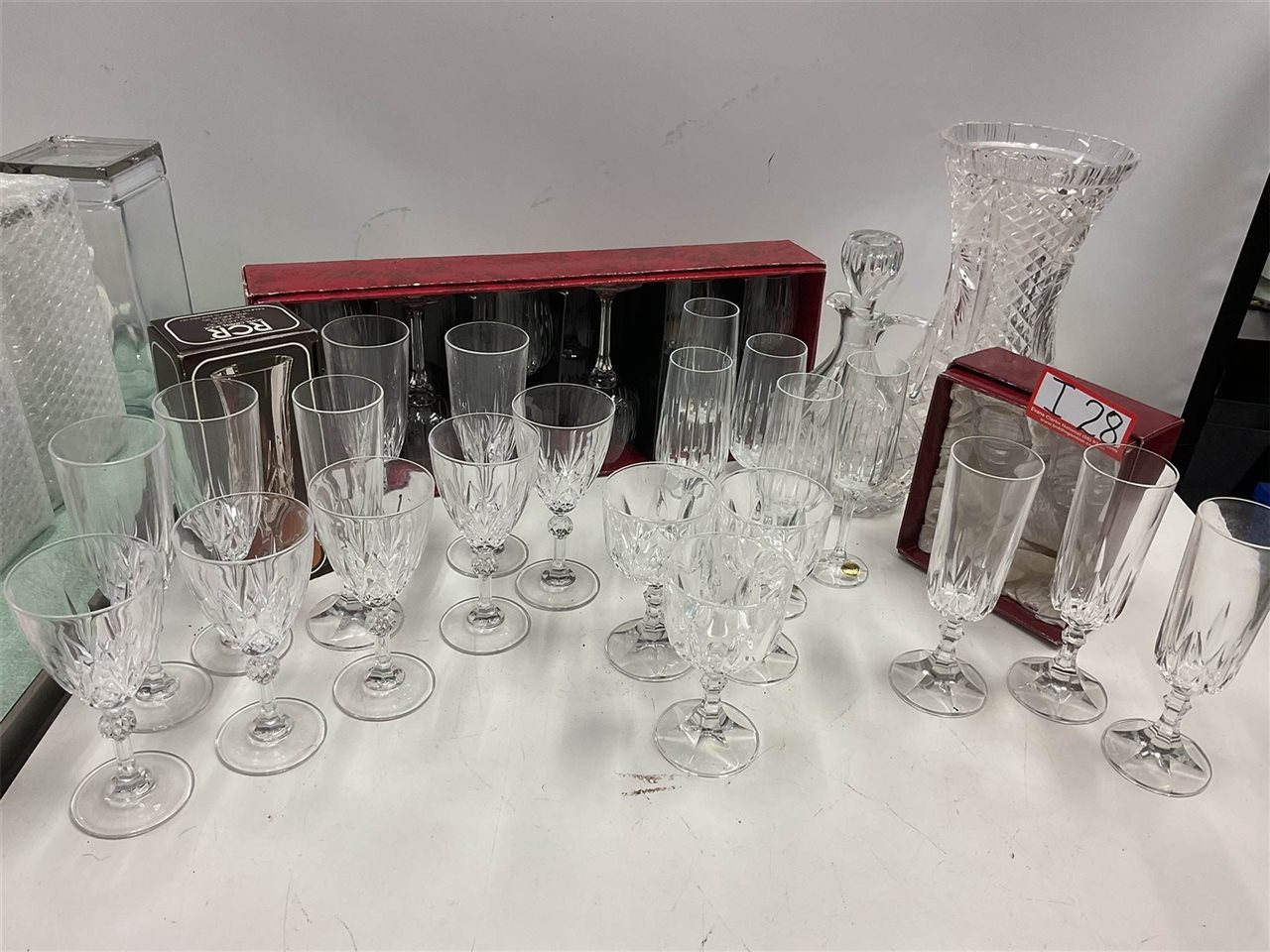 Bohemia Czechoslovakia Crystal, Wine, Champagne, Decanter And Sherry Glasses And Large Vase