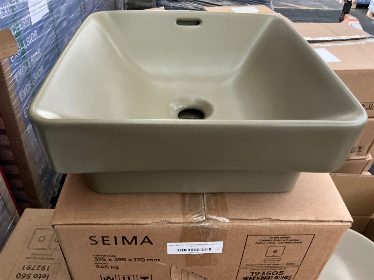 Seima OBELLO 376 Basin Inset, square, OF Olive, RRP $435