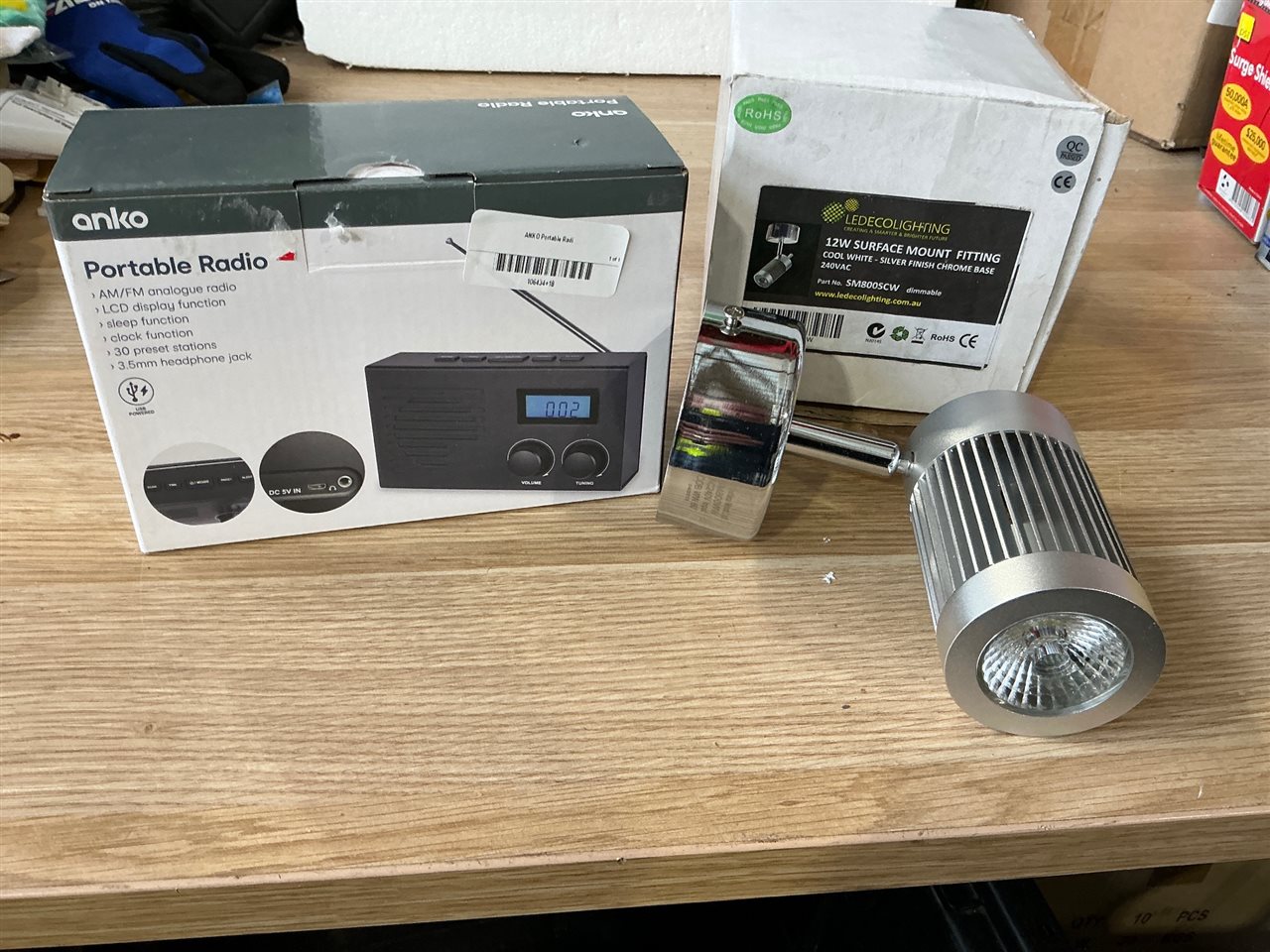 ANKO Portable Radio and 12 W Mount Light Fitting