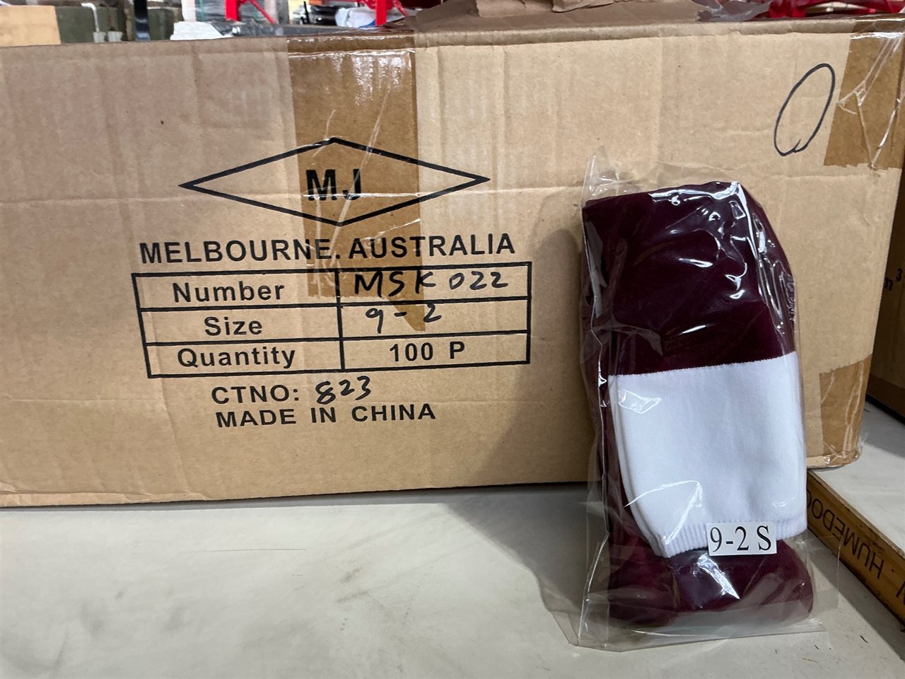 Foot Ball Socks - Carton of 100  Pair - Size Small -9 -2 - Maroon  / White