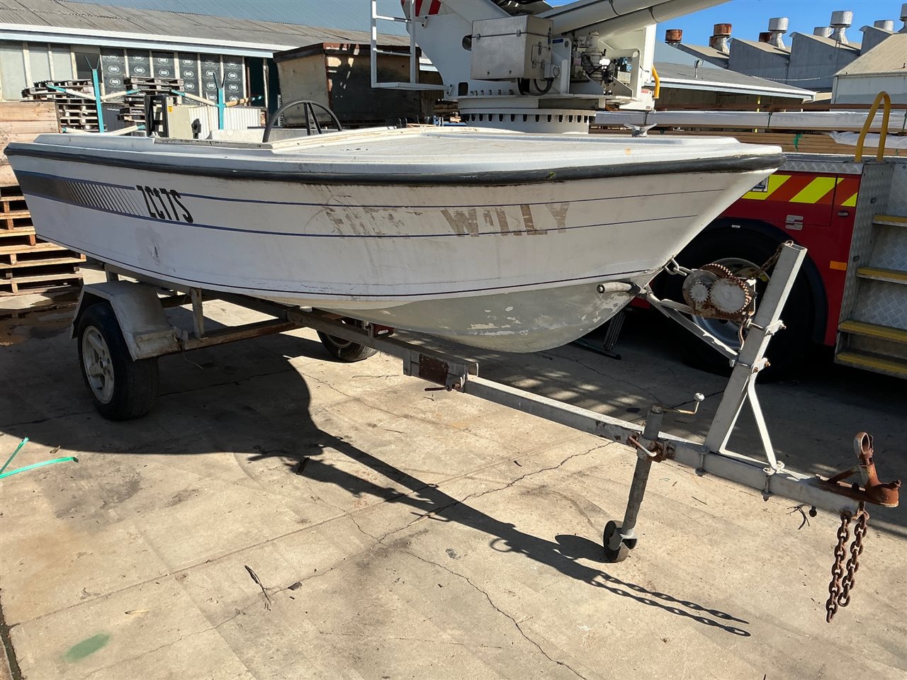 Fibreglass Runabout Boat - 4.3 metre -Previous Boat Registration Number Z C 17 S - No Motor - Hull on Homemade Trailer - Unregitstered - No Paperwork - Sold As Is