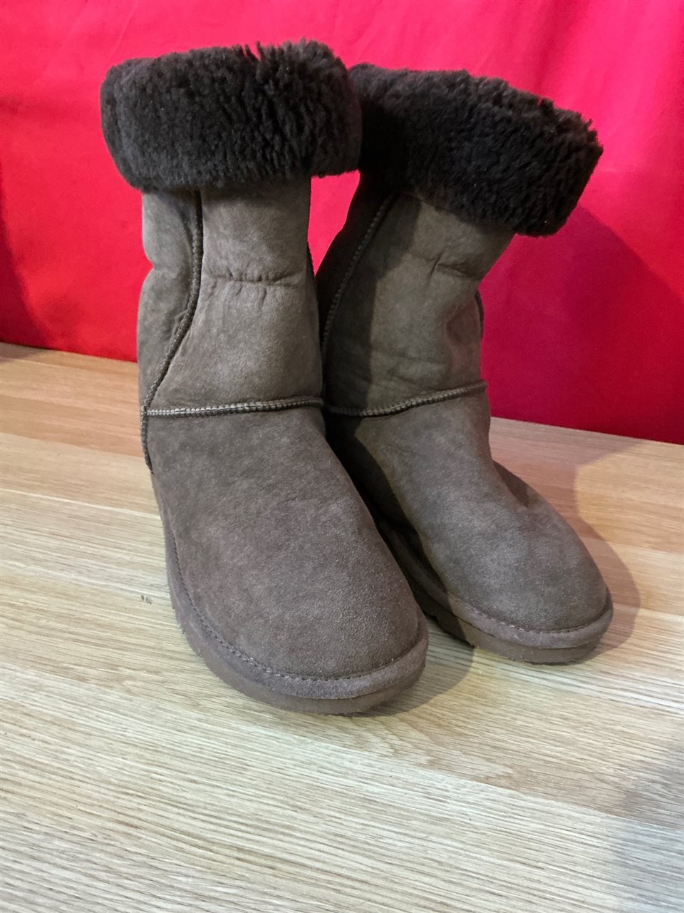 UGG Boots, Long Pull On's, Chocolate Colour Boot & Wool, Size 6