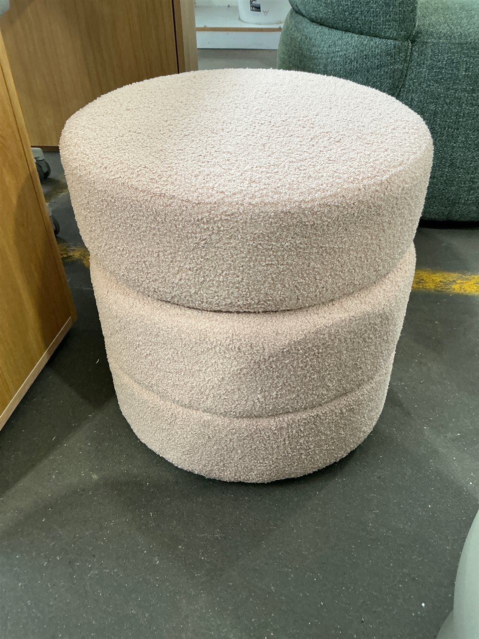 Pink Fabric Foot Stool with Storage Inside, 430mm Diameter x 420h