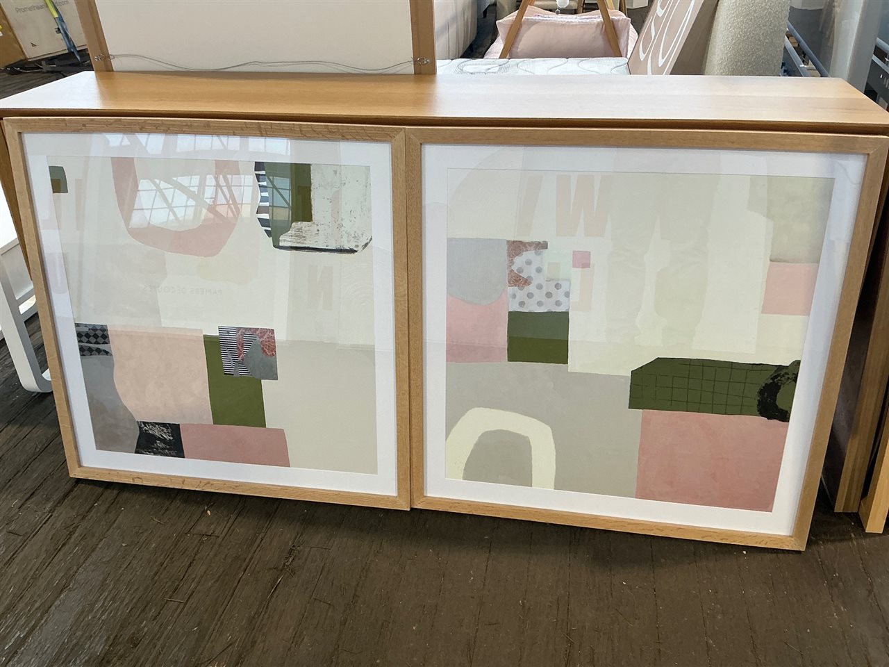 Pair of Modern Art Paintings In Timber Frames, 840 x 850 Each