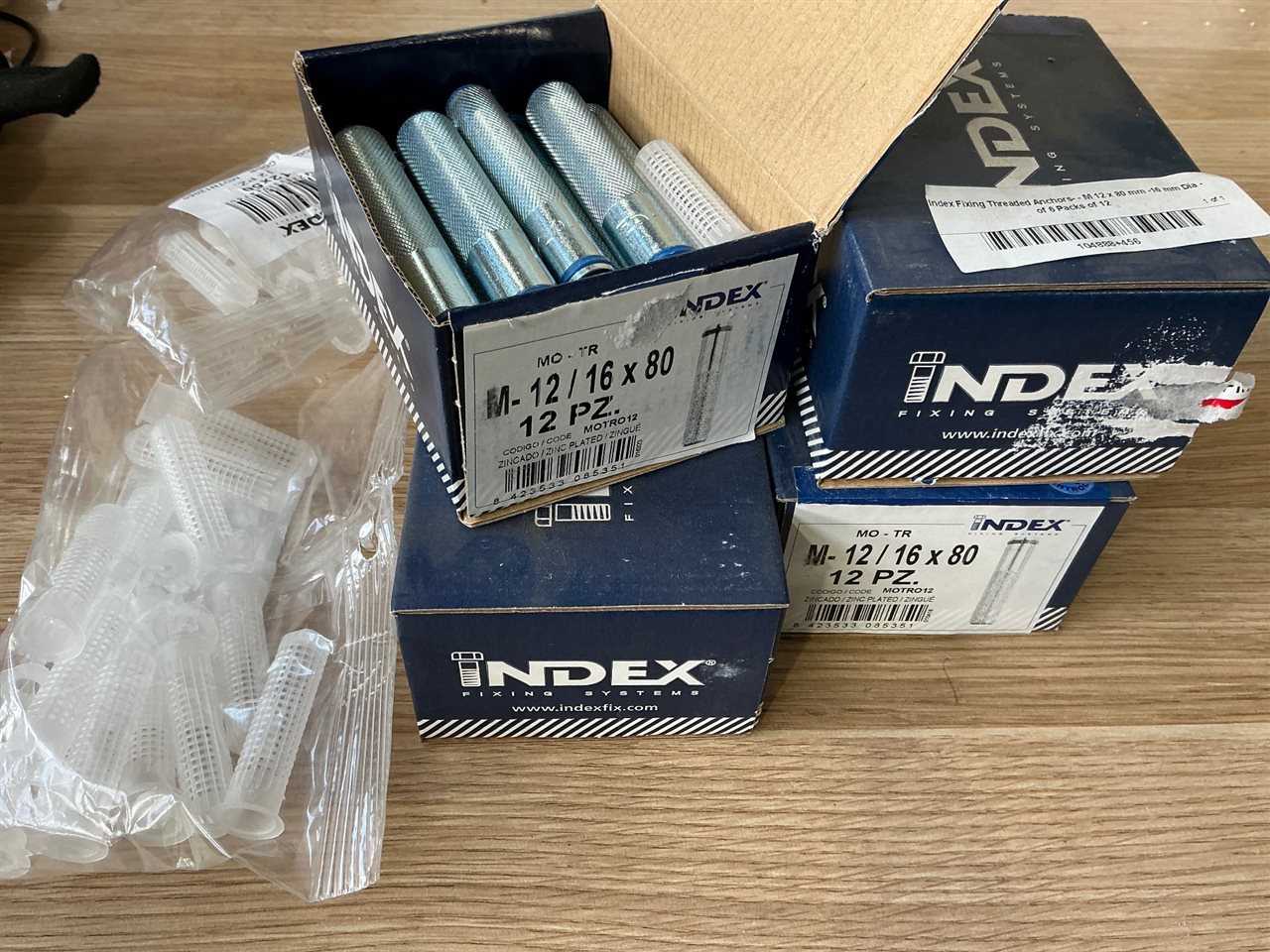 Index Fixing Threaded Anchors- - M 12 x 80 mm -16 mm Dia - of 4 Packs of 12