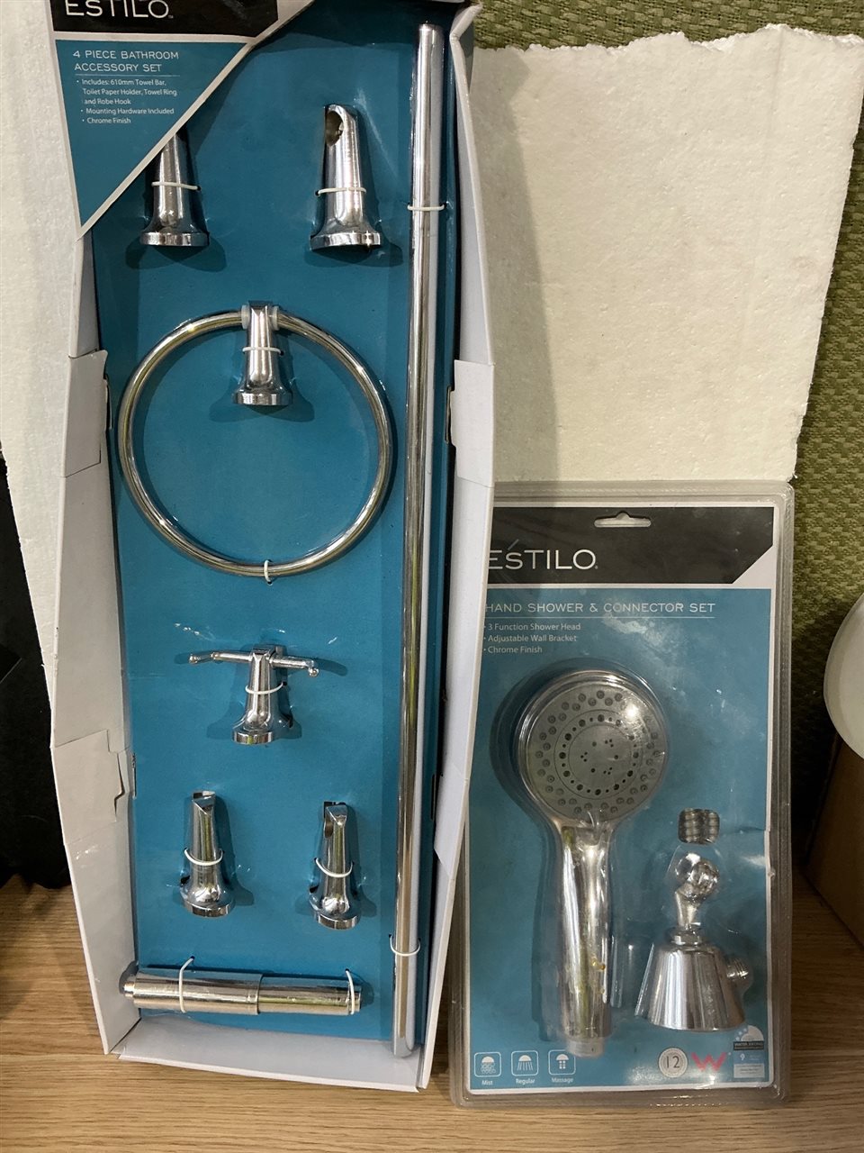 Hand Shower and Connector Set  with 4 Piece Bathroom Accessory Set