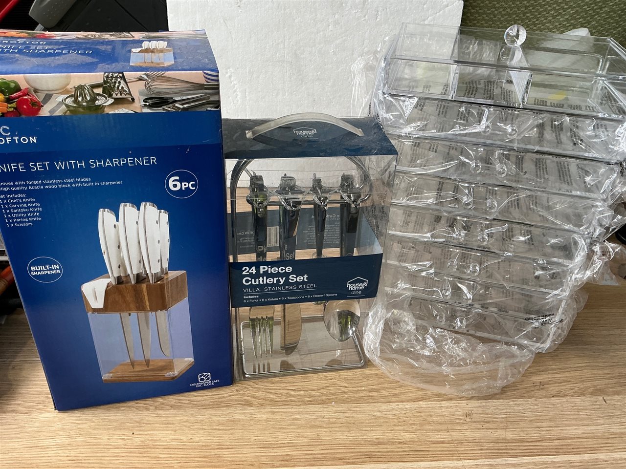 Knife Set with Sharpener, 6 Piece,  24 PCE. Cutlery Set and Plastic Storage Draw