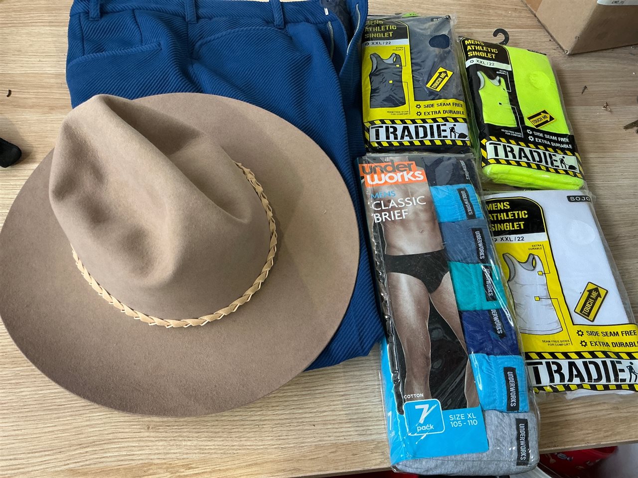Akubra Hat, Singlets, Men’S Briefs and Pair Pants