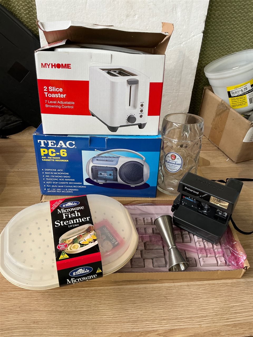 Teac Radio  Cassette Recorder ,Polaroid Camera Keyboard Fish Steamer and Toaster