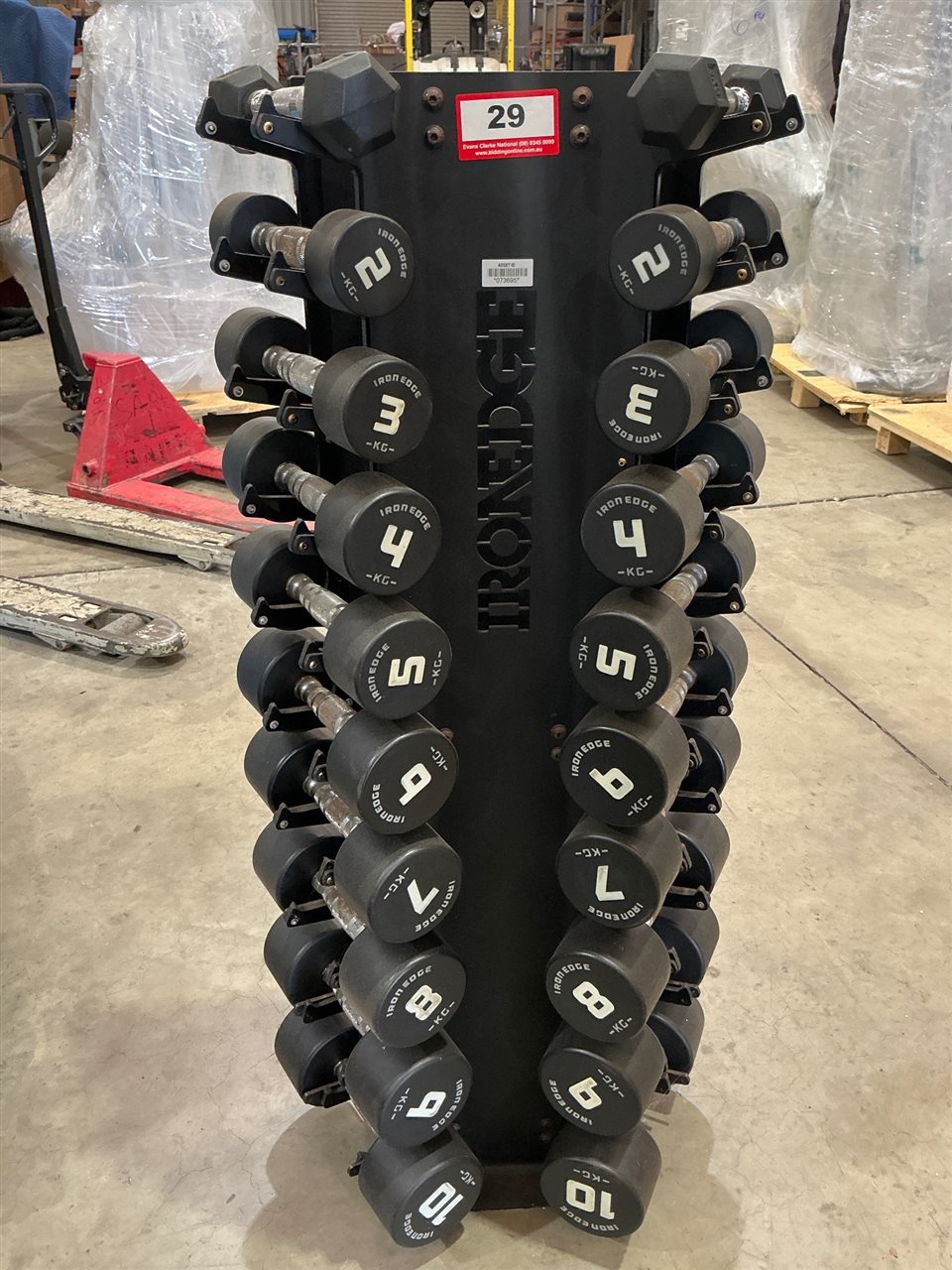 Iron Edge Rubber Dumbbell Set 2-10kg, 9 Pairs, with Vertical Rack
