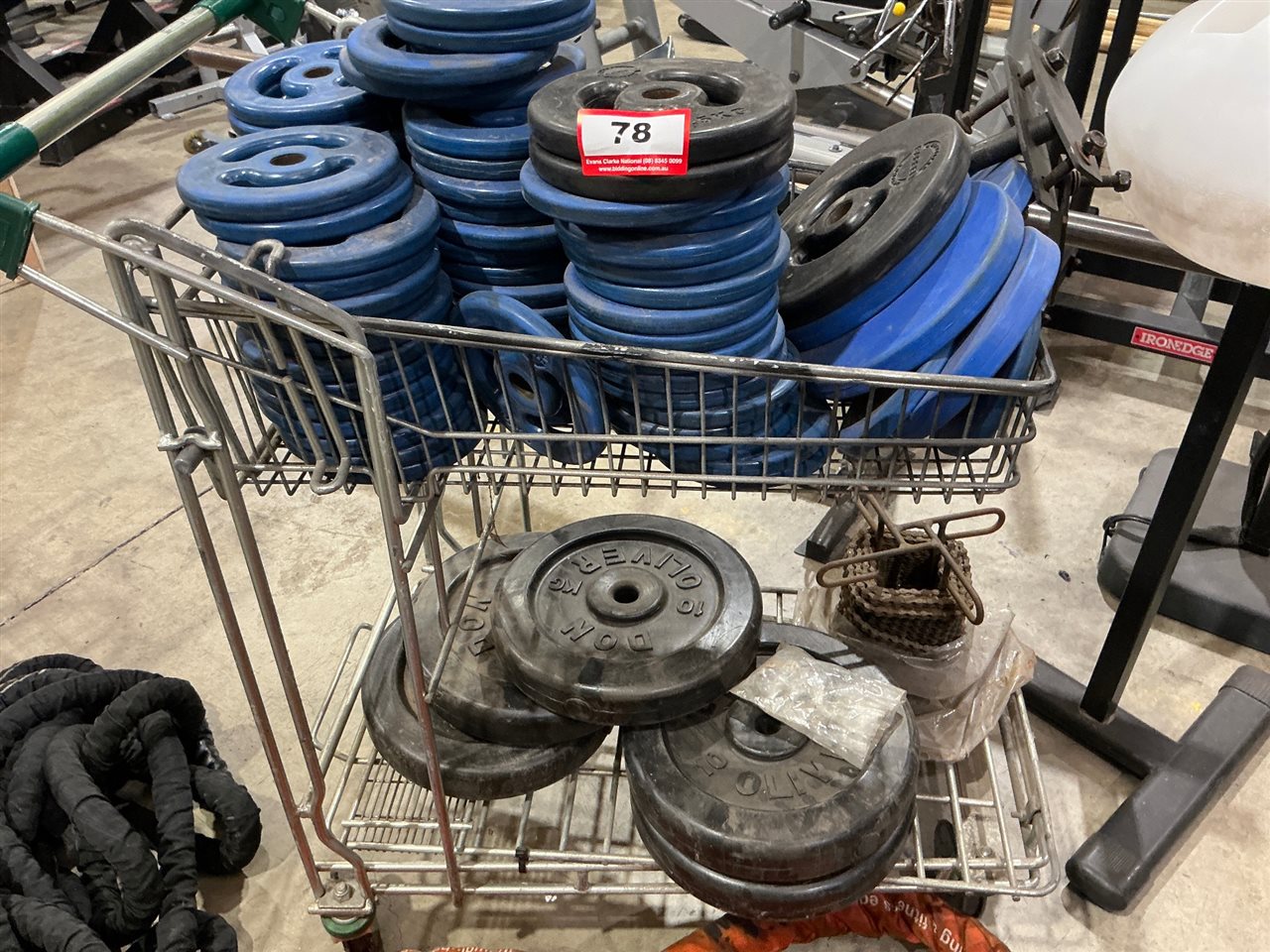 Quantity of Rubber Coated Weight Plates, Mixed Blue and Black, Approx 60 Plates
