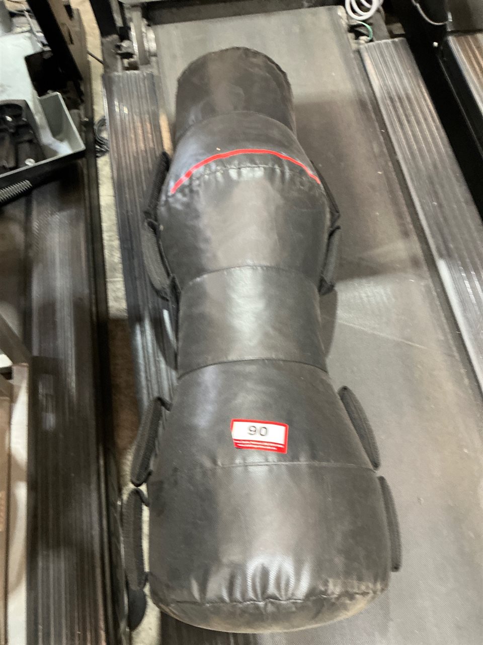 Black Vinyl Punch Bag with Multiple Carry Handles, Red Trim