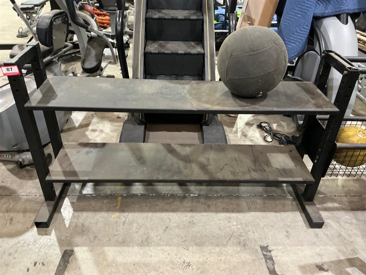 Two-Tier Black Steel Dumbbell Rack, Flat Shelves, Height Adjustable Uprights
