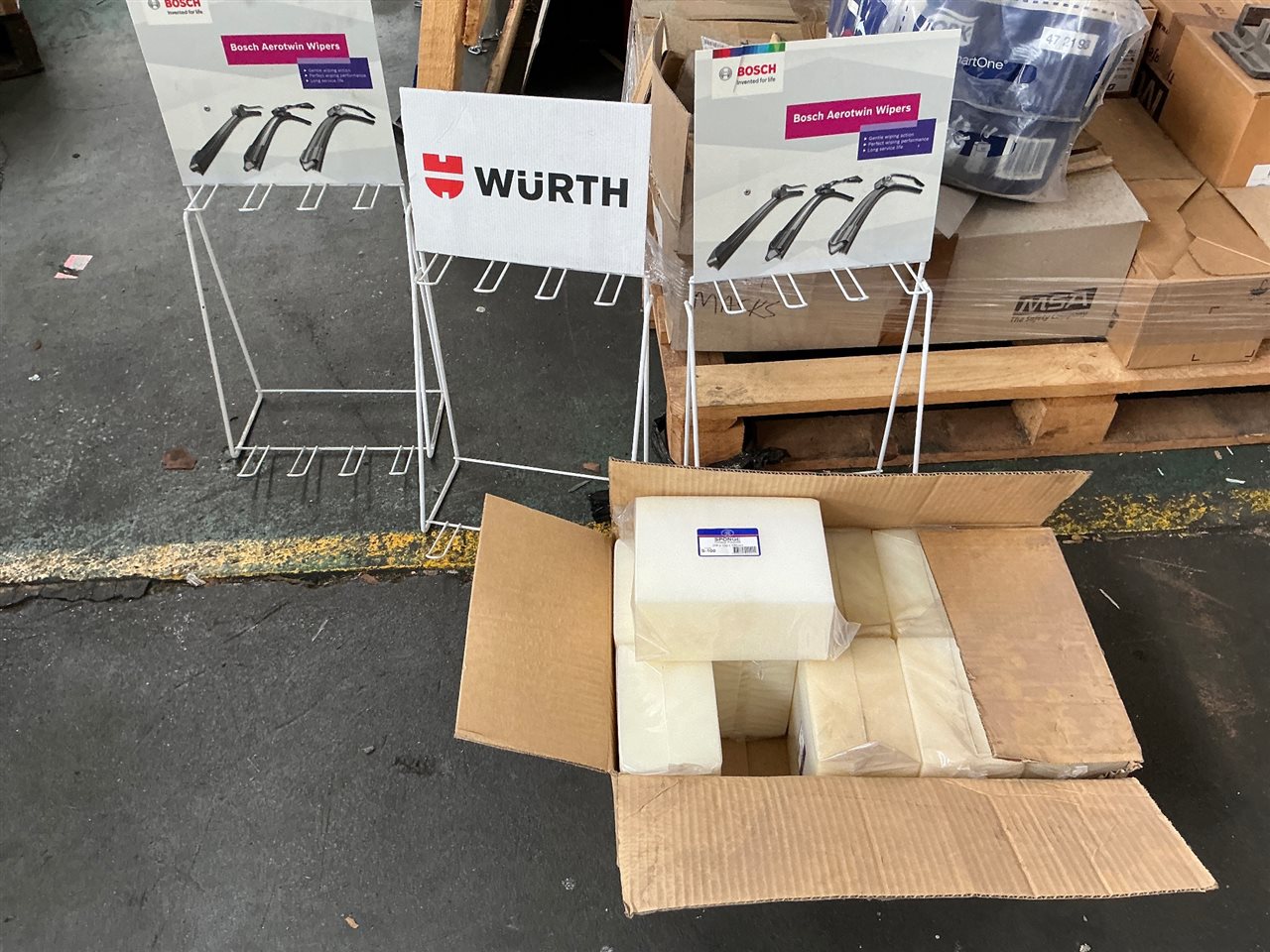 Box of Sponges and 3 Small Display Stands