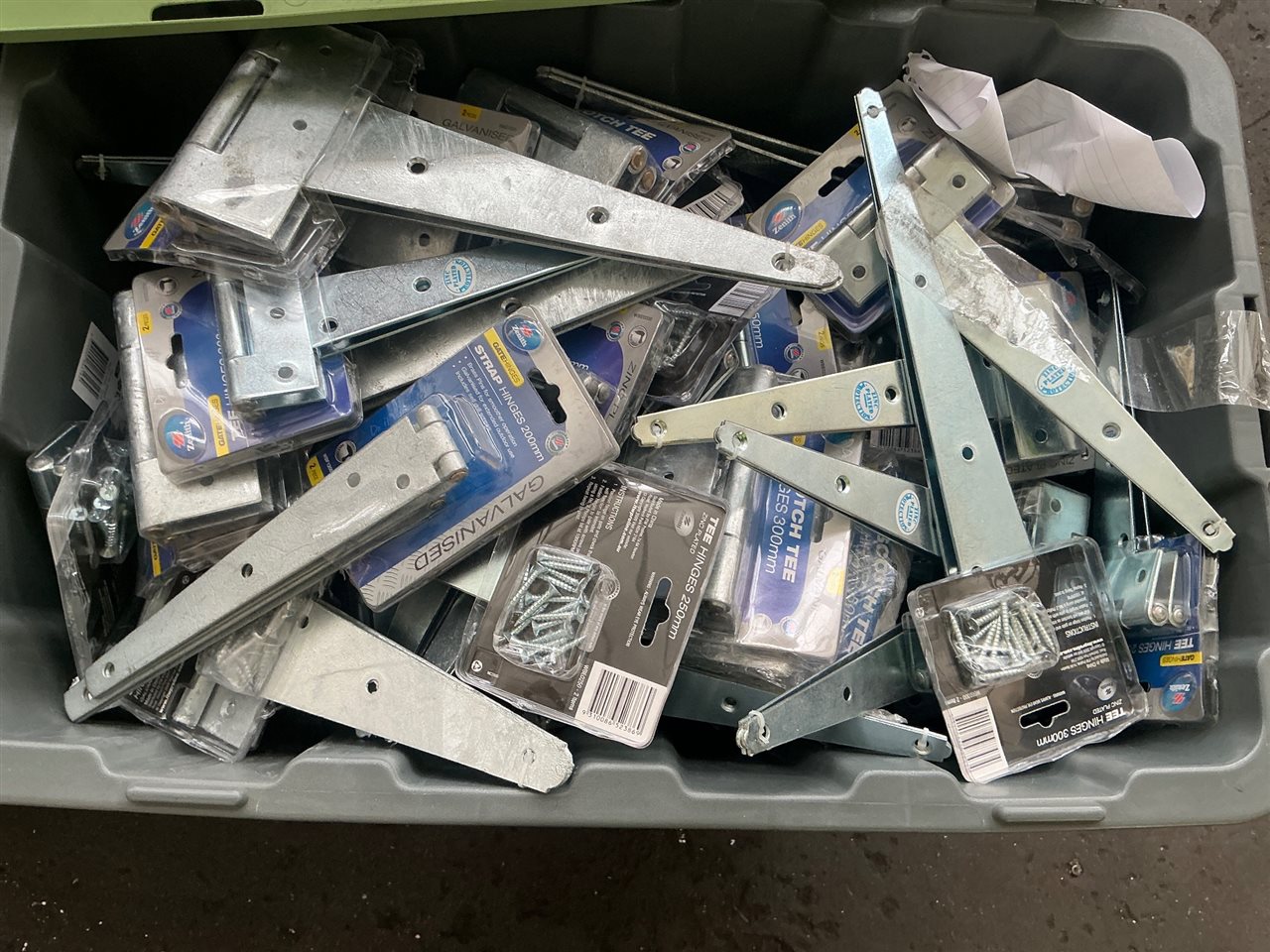 Crate of T Hinges and Strap Hinges Asstd Sizes Zinc & Galv. Approx  Quantity  of 46