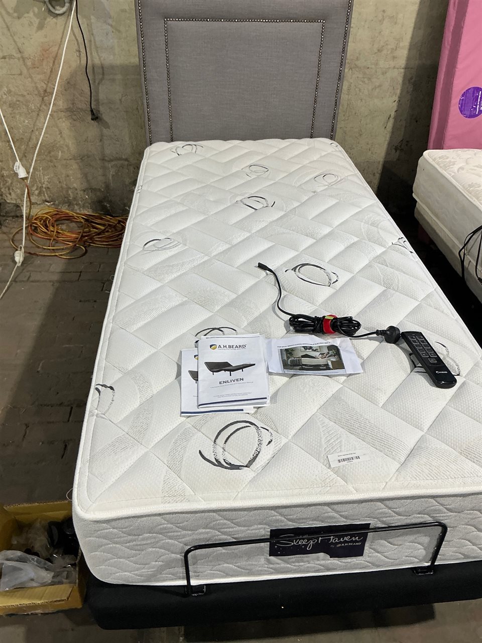 A. H Beard Adjustable Electric Single Bed with Head Board , Remote Control  - On Castors