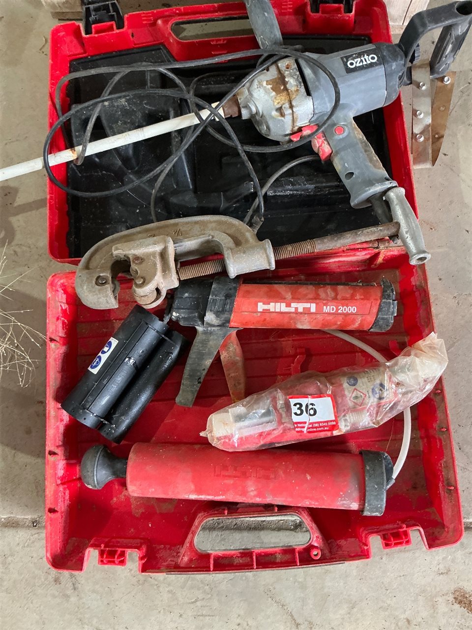 Hilti Caulking Gun , Pipe Cutter and Electric Stirrer - Sold as is ( Collect From Penfield Gardens )