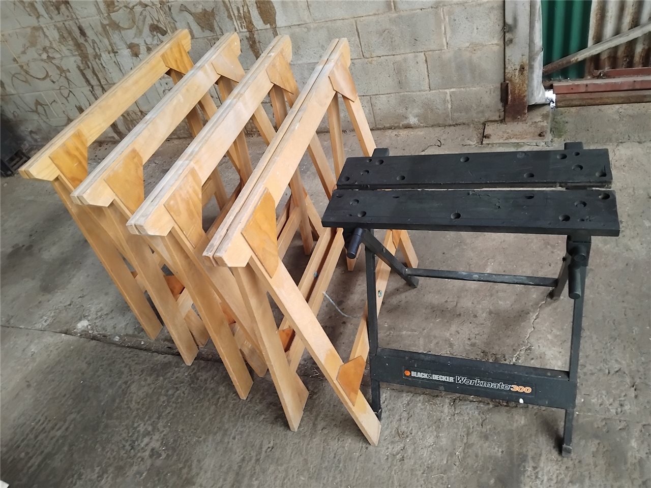 Folding Wooden Saw Horses x 4 & Black & Decker Workmate - ( Collection From Blair Athol)