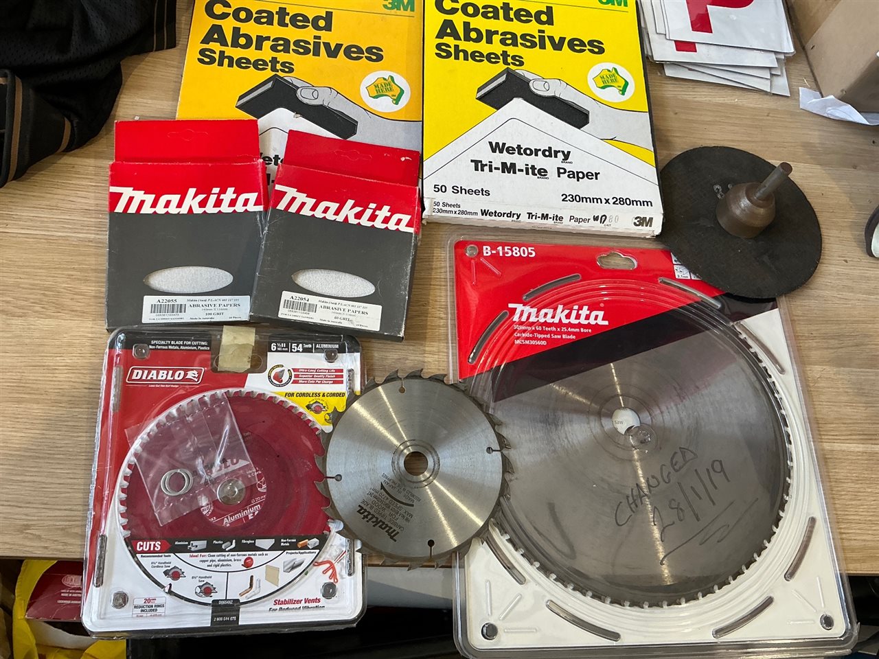 Sandpaper and Used Circular Saw Blades