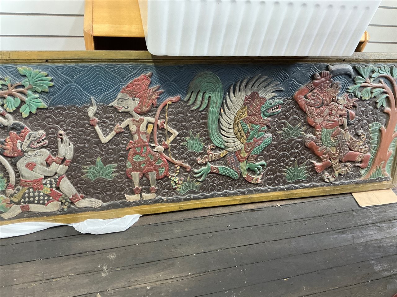 Large  Early Balinese Framed Wood Carving - 2100 mm Wide x 700 mm H