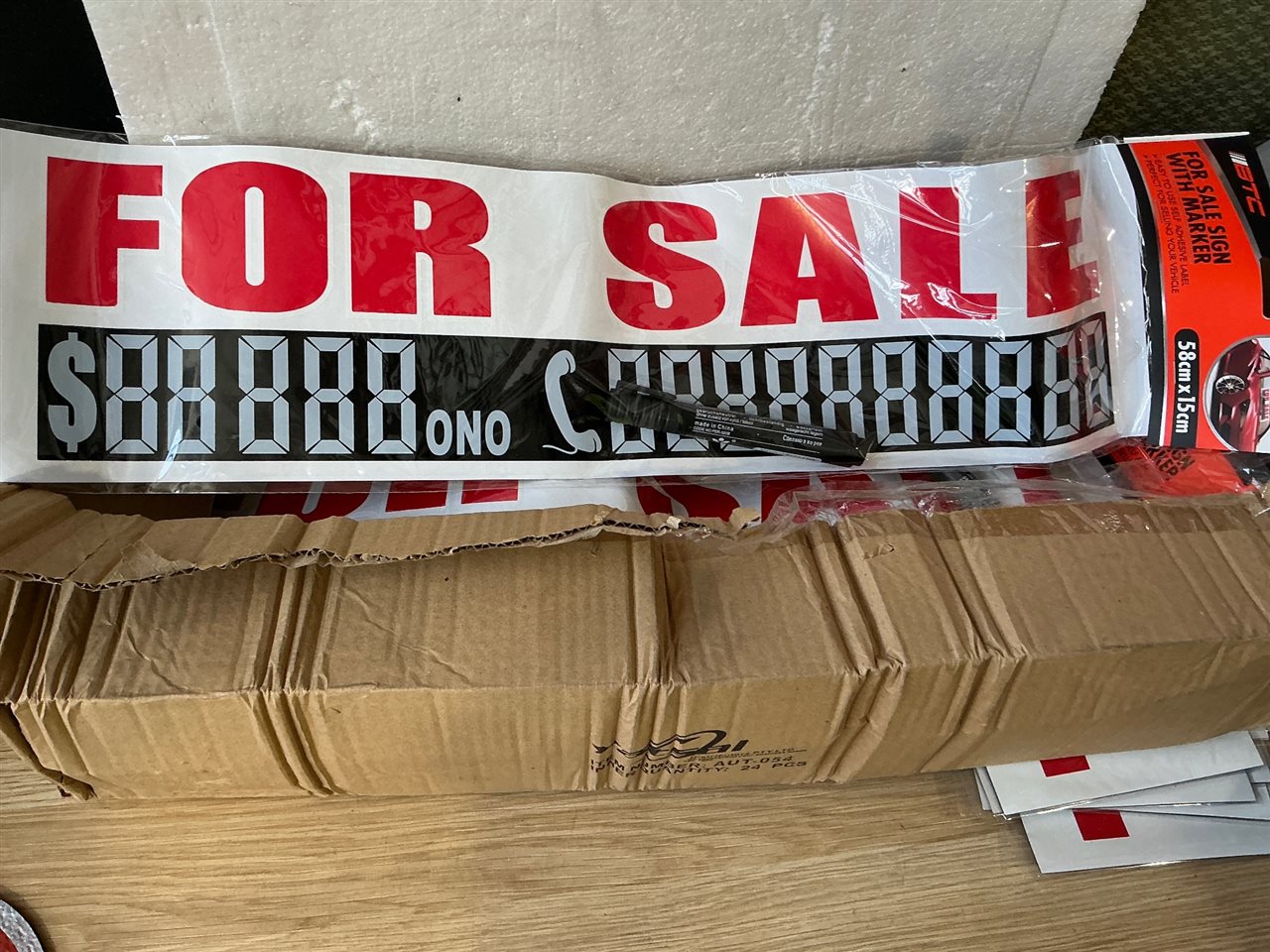 For Sale Sign with Marker 58 cm x 15 cm  - Quantity of 24