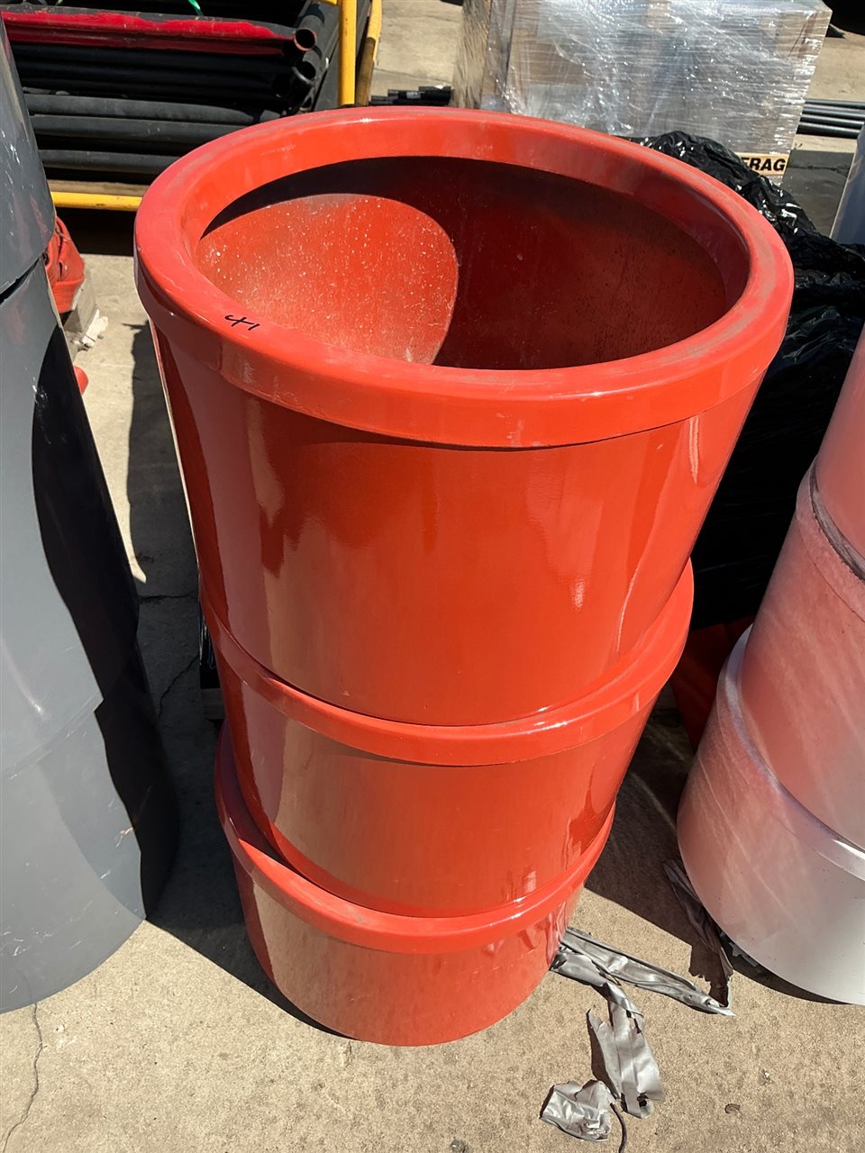 Pot Planters -Quantity of 3 - Round  Orange  Fibreglass  400 x 300 mm H