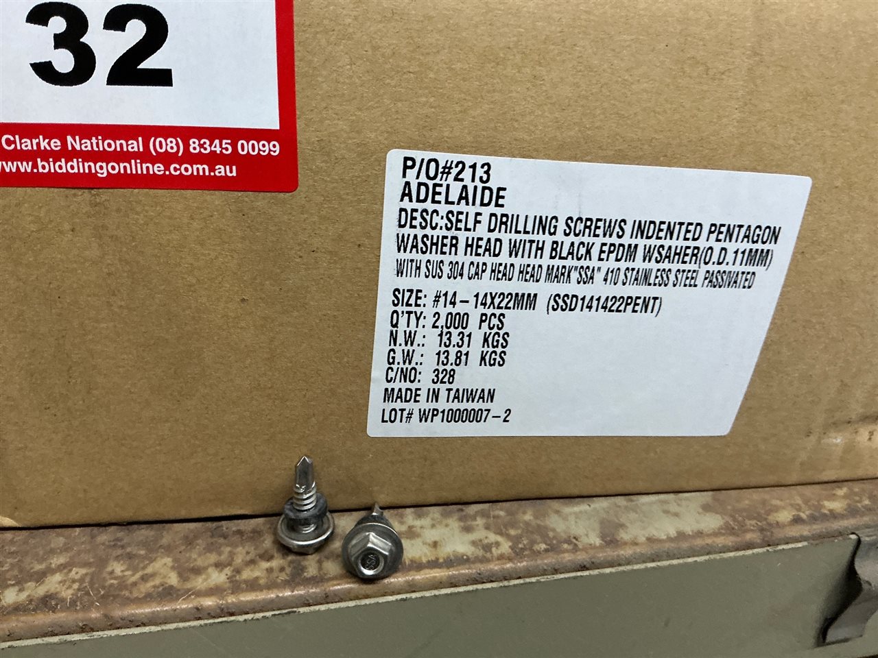 Stainless Steel Pentagon Head Tek Screws x 2000, #14 x 14-22mm Long (Located At Wingfield)