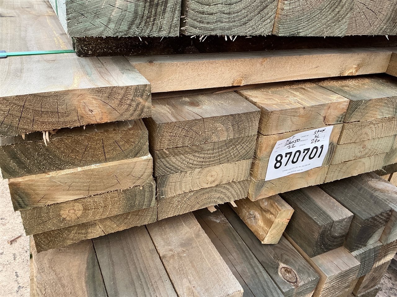 200 x 50, CCA Treated Pine, Sleeper, 22 pcs @ 2.4 M, 52.8 Lin Metres Total Pk 870701