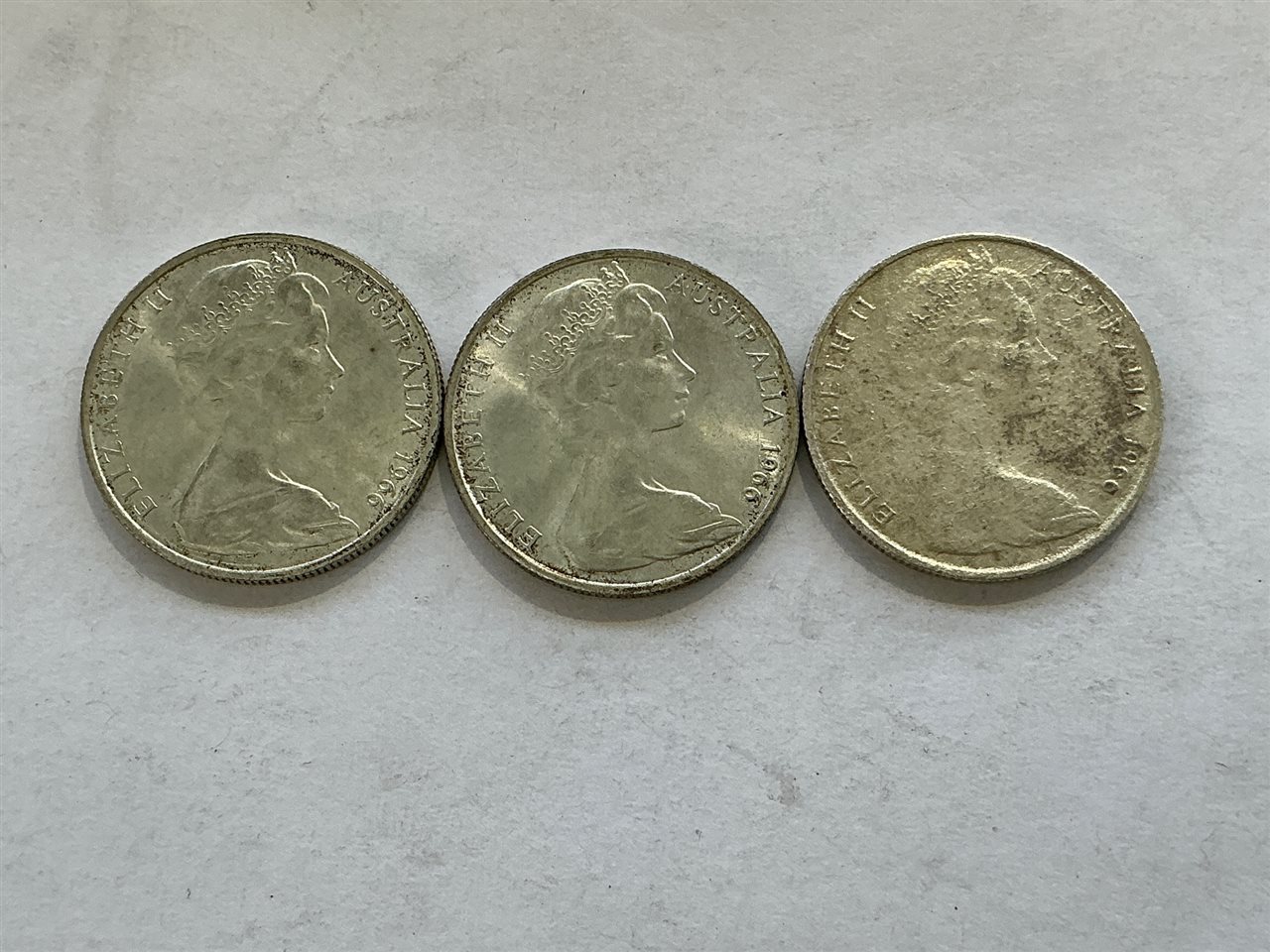 Australian 1966 Round 50 Cent Coins- Quantity of 3 "Elizabeth II Australia 1966".