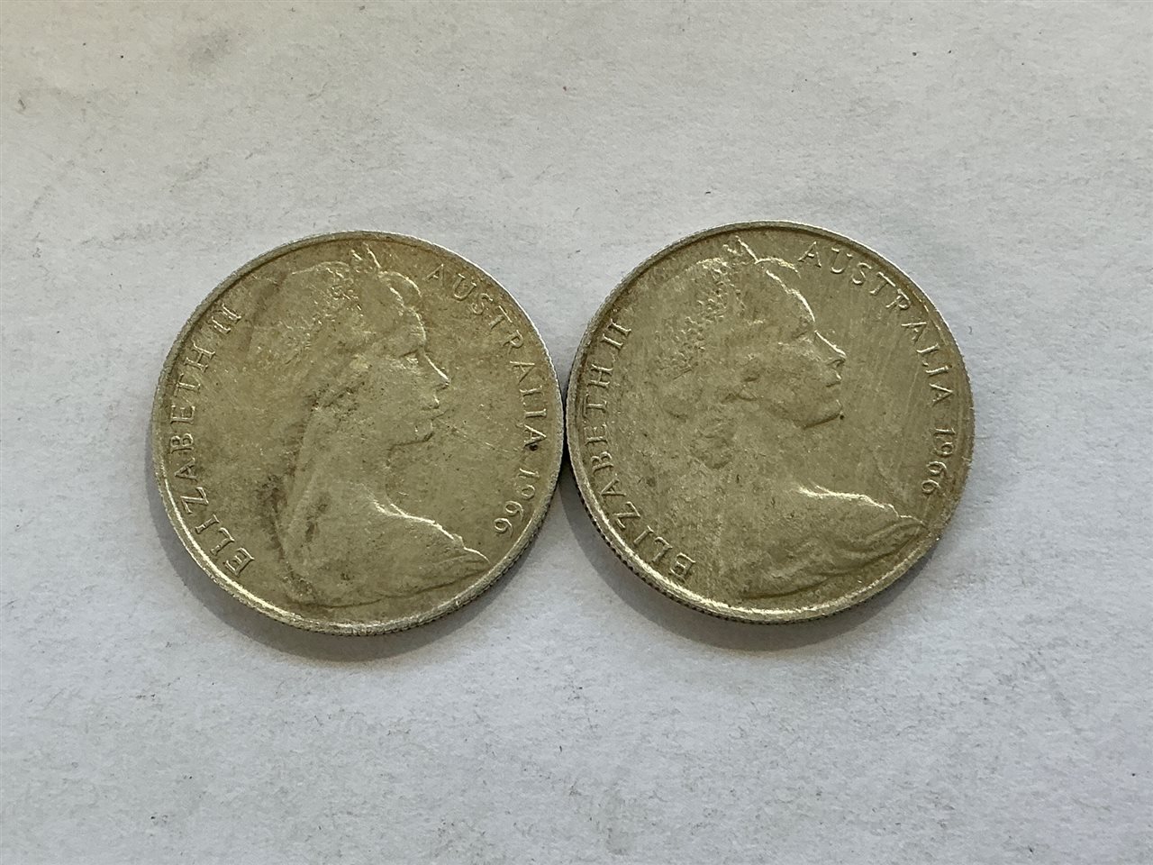 Australian 1966 Round 50 Cent Coins- Quantity of 2 "Elizabeth II Australia 1966".