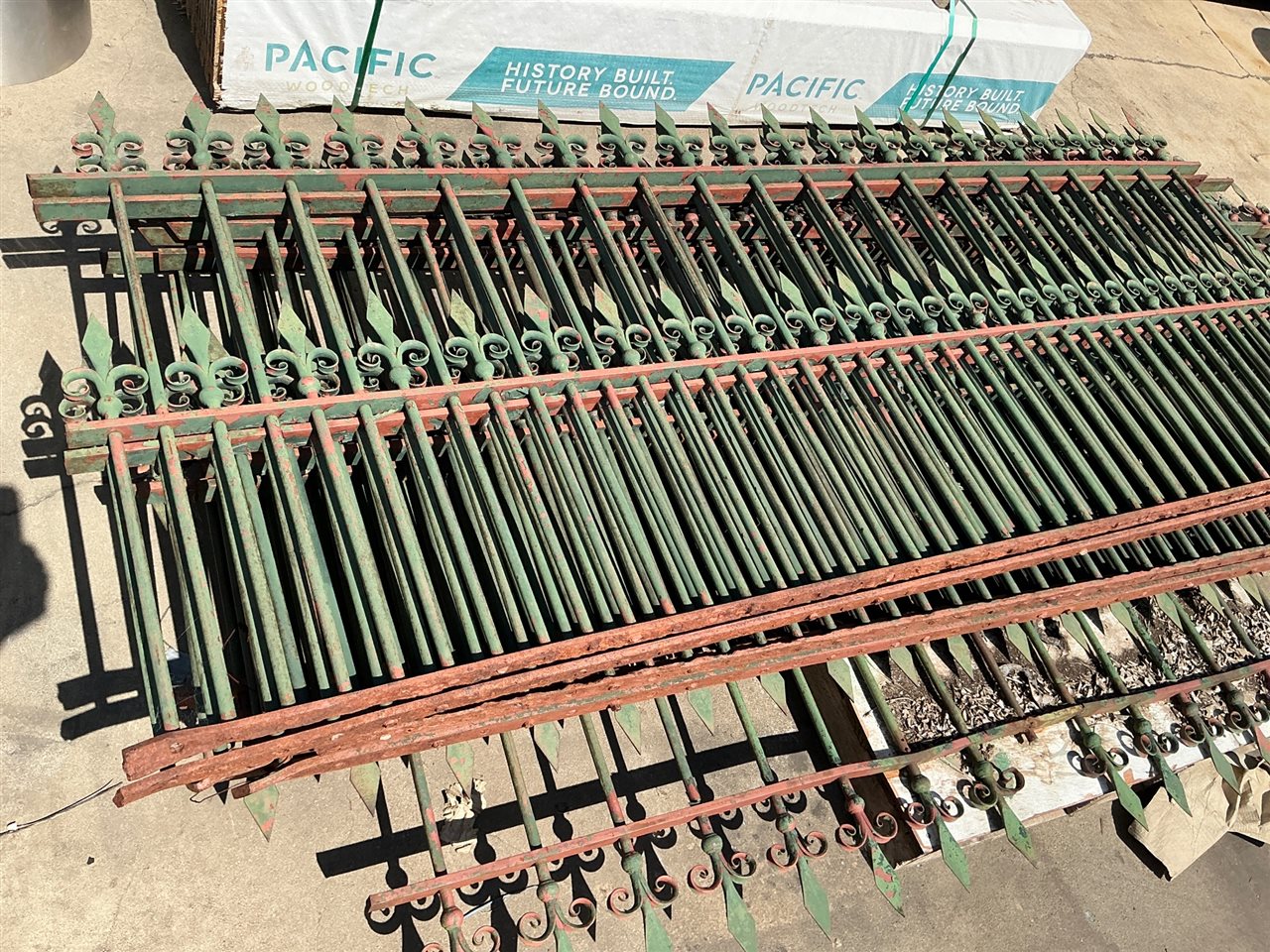 Victorian Era Original Spear Top Wrought Iron Fence Panels -Orignal Fencing Used By Council -Quantity of 9 Panels - Approx Size 2700 mm wide x 1100 mm High - Please Note Each Panel Very Heavy Solid Iron - Weigghs Approx 100 Plus kg.