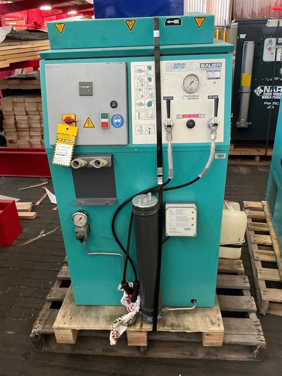 Bauer High Pressure Compressor-Model MV-5.5 HU -3 Phase 415 Volt - 225/ 330 Bar - 3300/4800 Psi -Salvage Sale -Sold As Is - May Suit Repair / Pa