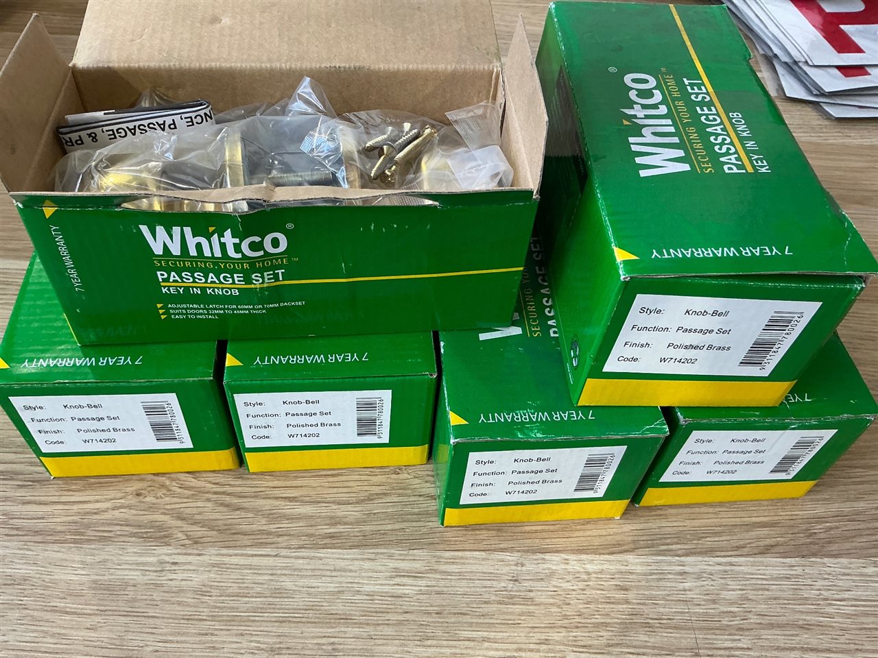 WHITCO Passage Door Sets - Quantity of 6-Polished Brass Knob Bell