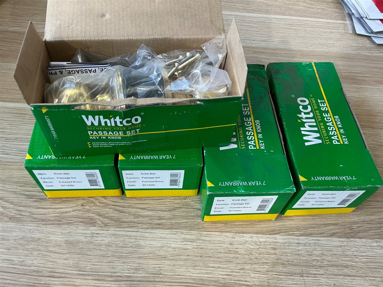 WHITCO Passage Door Sets - Quantity of 5 -Polished Brass Knob Bell
