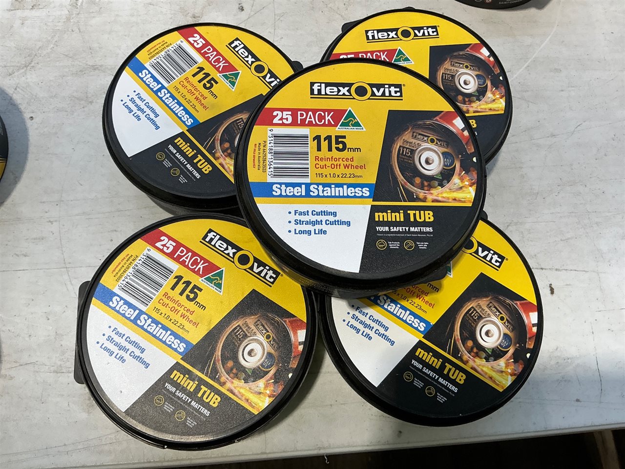 Flexovit 125 mm Cutoff Wheels - Suit Stainless Steel -Quantity of 5 Packs of 25