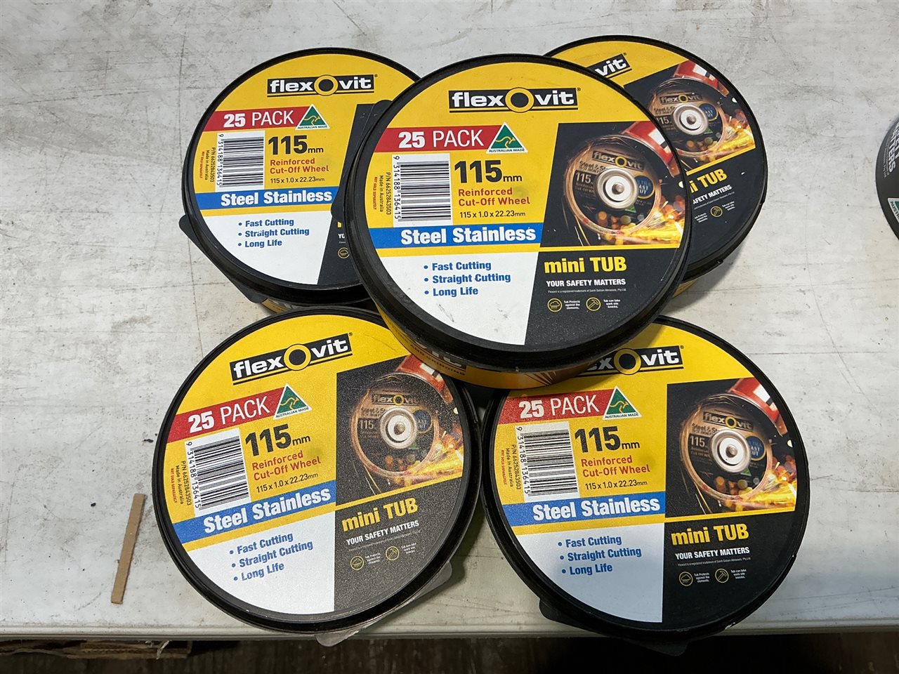 Flexovit 125 mm Cutoff Wheels - Suit Stainless Steel -Quantity of 5 Packs of 25