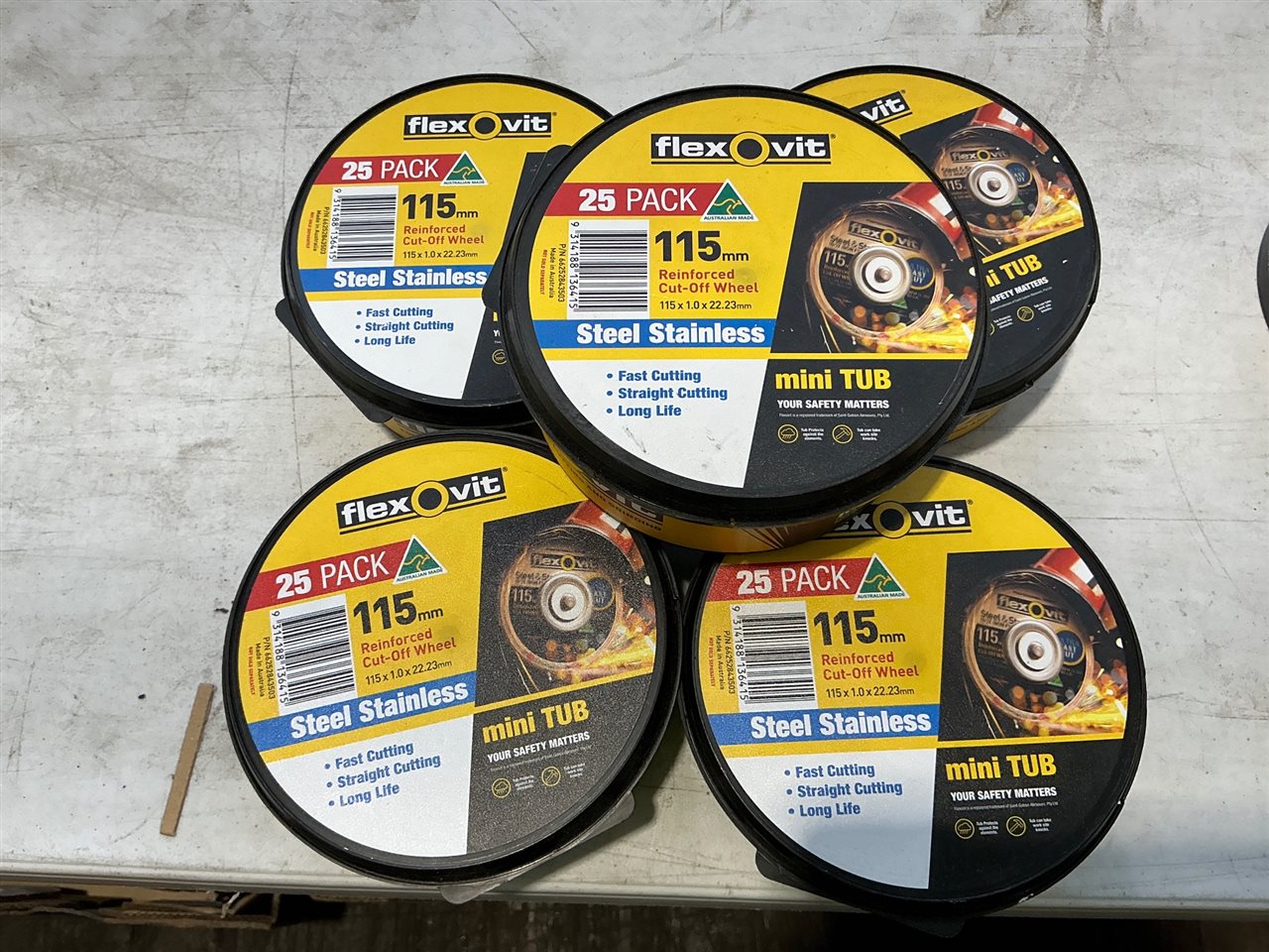 Flexovit 125 mm Cutoff Wheels - Suit Stainless Steel -Quantity of 5 Packs of 25